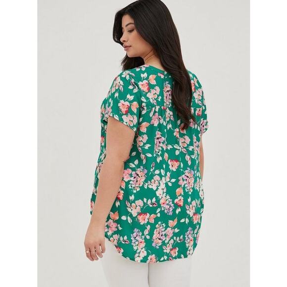 Torrid Hi Low Georgette Floral Short Sleeve Blouse Green 3 3X 22 24 - Picture 4 of 8